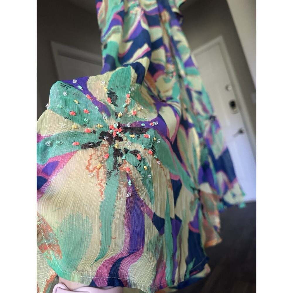 River Island open back beach maxi dress - Beaded Tropical Print Size M Green - Picture 6 of 12